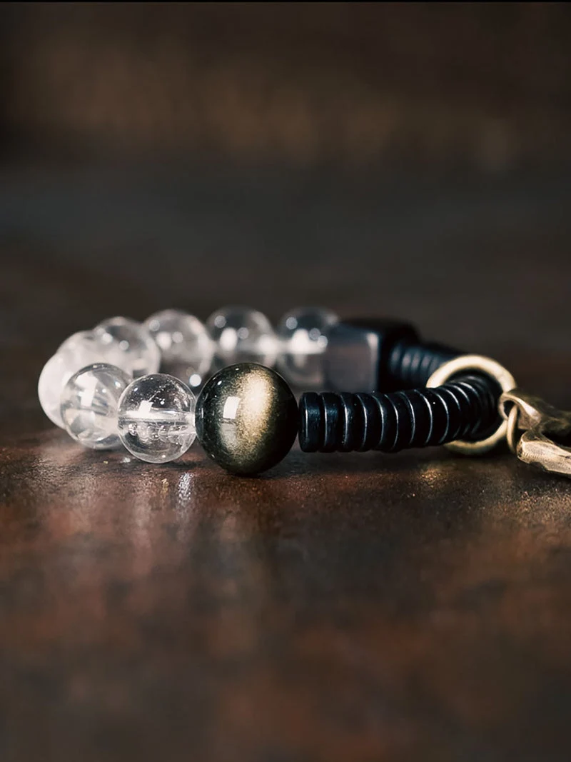 Crystal & Obsidian Harmony Bracelet with Ebony and Brass