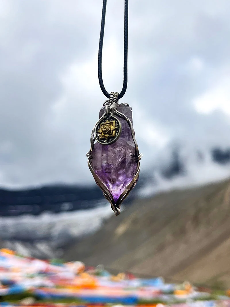 Spiritual Clarity Super Seven Amethyst Mandala Totem Silver Necklace