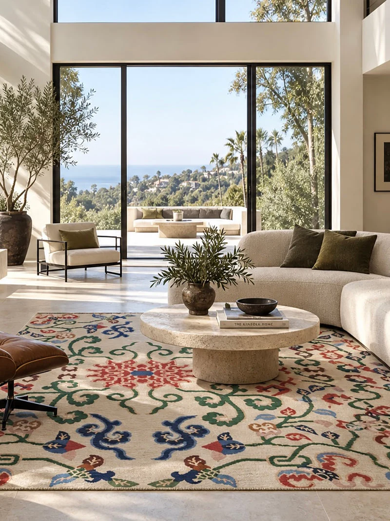 Longevity Interlocking Lotus Tibetan Wool Rug