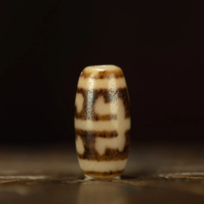 Tibetan Millennium Pure Padmasambhava Ritual Implement Dzi Bead – Specimen Grade, Unique Totem, Nine-Eye Shale